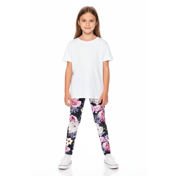Creamy Soft Girls Kids Size Leggings, High Rise, Stretchy - by USA Fashion™ Floral Garden Bouquet Large