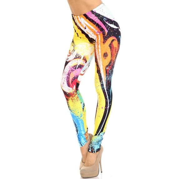 Creamy Soft Leggings Premium Women's Colorful Paint Strokes Extra Plus, High Rise, Stretchy, Comfortable, 3X-5X Leggings - by USA Fashion