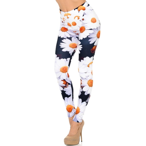 Creamy Soft Leggings Premium Women's Daisy Bunch Extra Plus, High Rise, Stretchy, Comfortable, 3X-5X Leggings - by USA Fashion