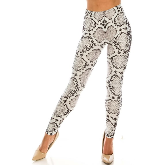 Creamy Soft Leggings Premium Women's Ivory Python Extra Plus, High Rise, Stretchy, Comfortable, 3X-5X Leggings - by USA Fashion