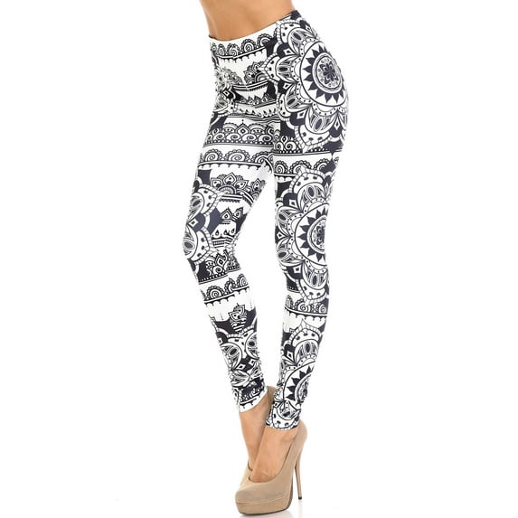 Creamy Soft Leggings Premium Women's Monochrome Mandala Extra Plus, High Rise, Stretchy, Comfortable, 3X-5X Leggings - by USA Fashion