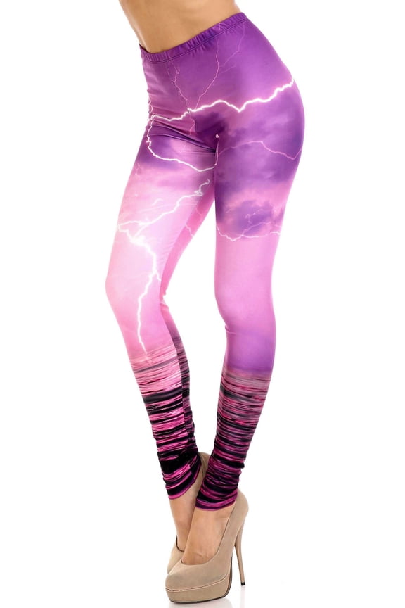 Creamy Soft Leggings Premium Women's Pink Lightning Storm Extra Plus, High Rise, Stretchy, Comfortable, 3X-5X Leggings - by USA Fashion