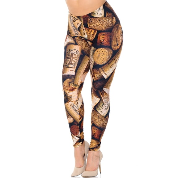 Creamy Soft Leggings Premium Women's Wine Cork Extra Plus, High Rise, Stretchy, Comfortable, 3X-5X Leggings - by USA Fashion