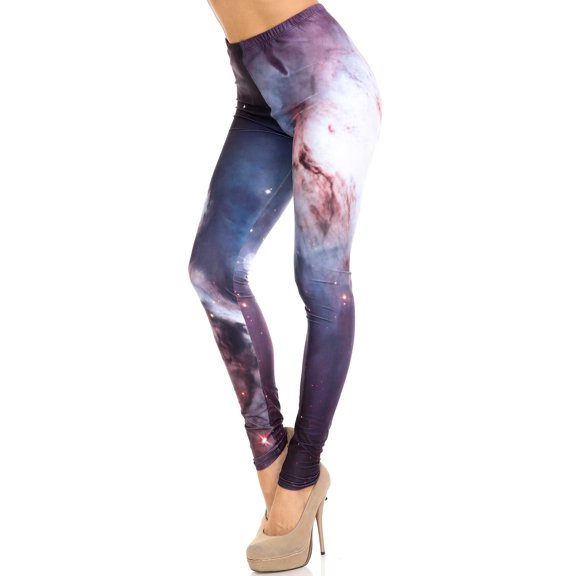 Creamy Soft Premium Women's Leggings Black Galaxy Plus Size, High Rise, Stretchy & Breathable, Comfortable Fit - by USA Fashion™