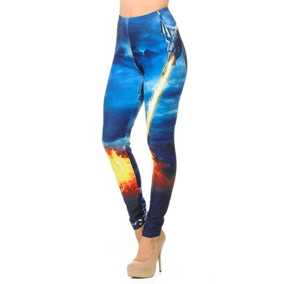 Creamy Soft Premium Women's Leggings Dragon Rage Plus Size, High Rise, Stretchy & Breathable, Comfortable Fit - by USA Fashion
