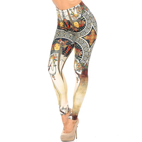 Creamy Soft Premium Women's Leggings Gaia Mucha Regular Size, High Rise, Stretchy & Breathable, Comfortable Fit - by USA Fashion