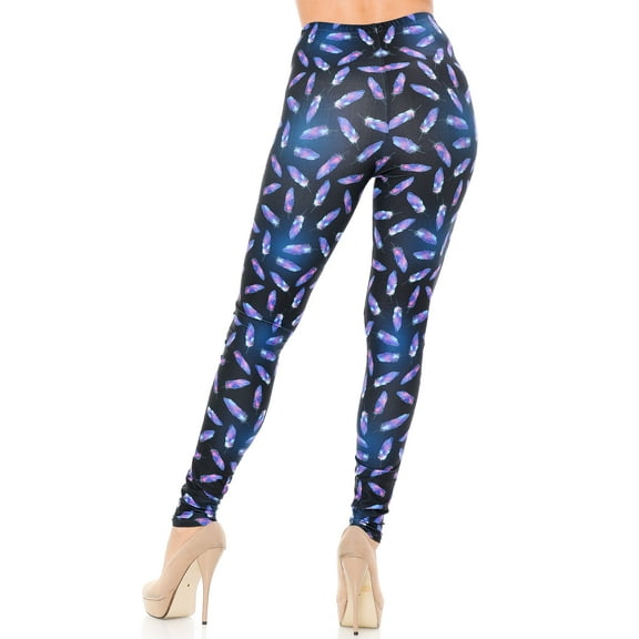 Creamy Soft Premium Women's Leggings Glowing Iridescent Feathers Plus Size, High Rise, Stretchy & Breathable, Comfortable Fit - by USA Fashion