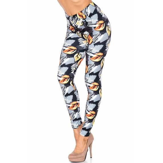 Creamy Soft Premium Women's Leggings Orange Leaf Breeze Plus Size, High Rise, Stretchy & Breathable, Comfortable Fit - by USA Fashion