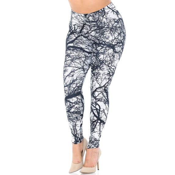 Creamy Soft Premium Women's Leggings Photo Negative Tree Plus Size, High Rise, Stretchy & Breathable, Comfortable Fit - by USA Fashion