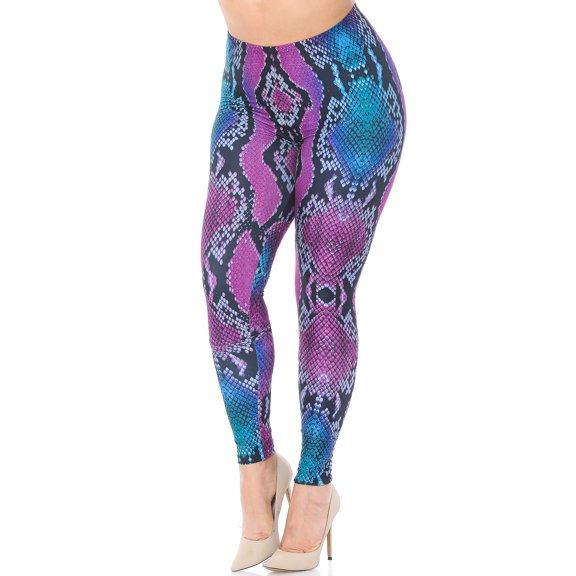 Creamy Soft Premium Women's Leggings Pink and Blue Snakeskin Plus Size, High Rise, Stretchy & Breathable, Comfortable Fit - by USA Fashion