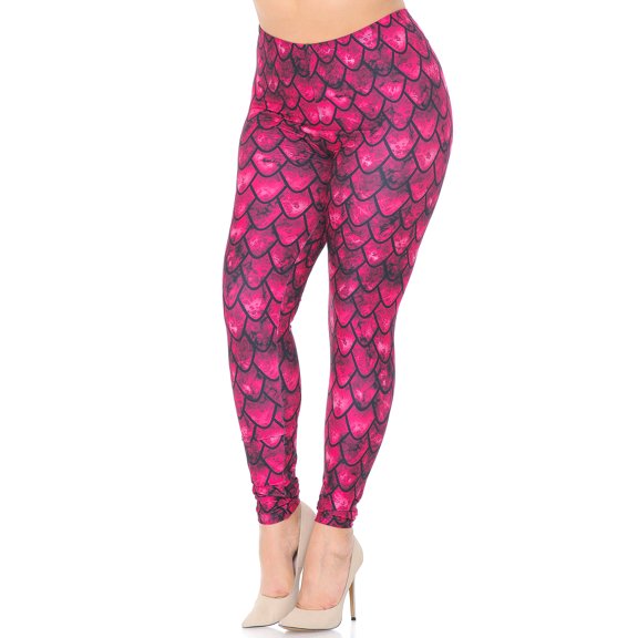 Creamy Soft Premium Women's Leggings Red Scale Plus Size, High Rise, Stretchy & Breathable, Comfortable Fit - by USA Fashion