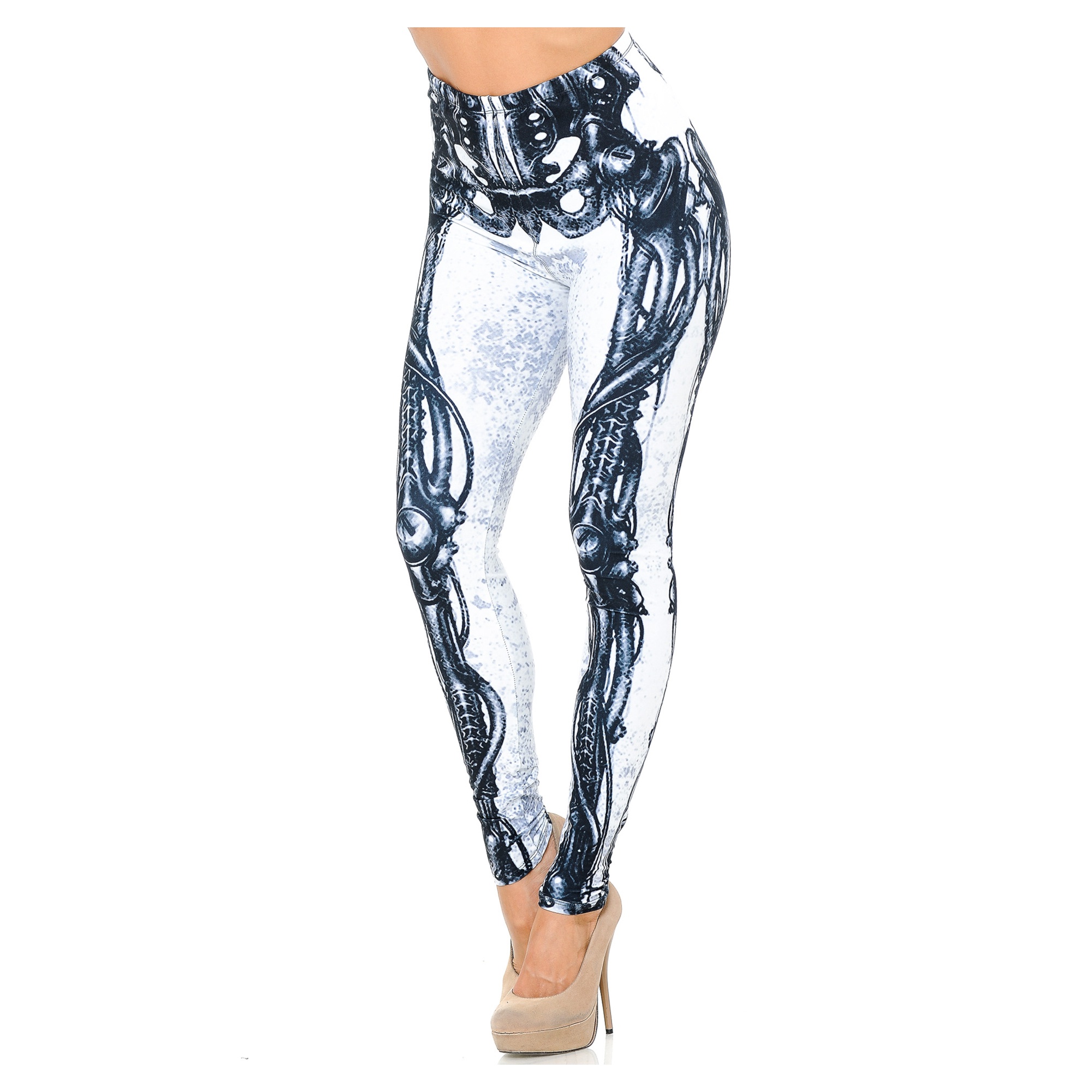 Creamy Soft Premium Women's Leggings White Bio Mechanical Skeleton ...