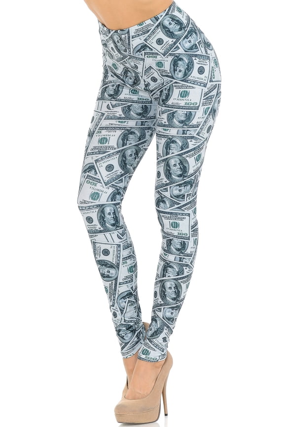 Creamy Soft Raining Money Extra Small Leggings - USA Fashion (XSmall One Size,Green)