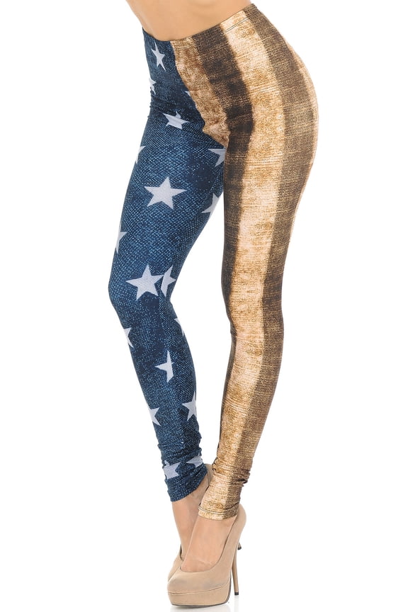 Creamy Soft Vintage USA Flag Extra Small Leggings - USA Fashion (XSmall One Size,Blue)