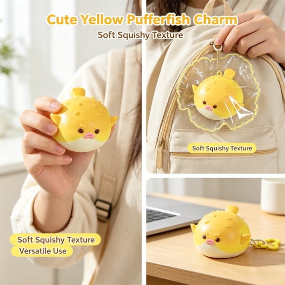 Creamy Texture Puffy Pufferfish Squeeze Toy, Soft Rubber DIY Stress Relief Fidget Toy Gift for Kids Adults,Yellow