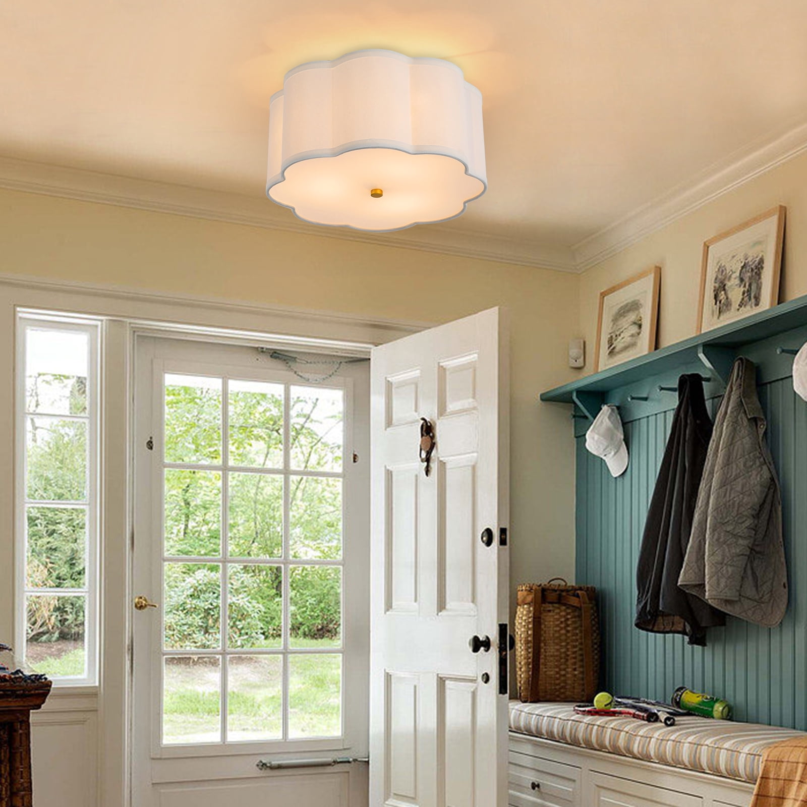 Window Ceiling Light Creamy White Ceiling Light With PC and fabrics Petal Lampshade Flush ...