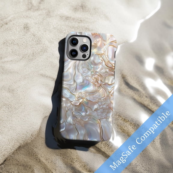 Creamy White Gold Pearl Design Phone Case Abalone Shell Print Art Cover Fits iPhone Samsung Galaxy Pixel