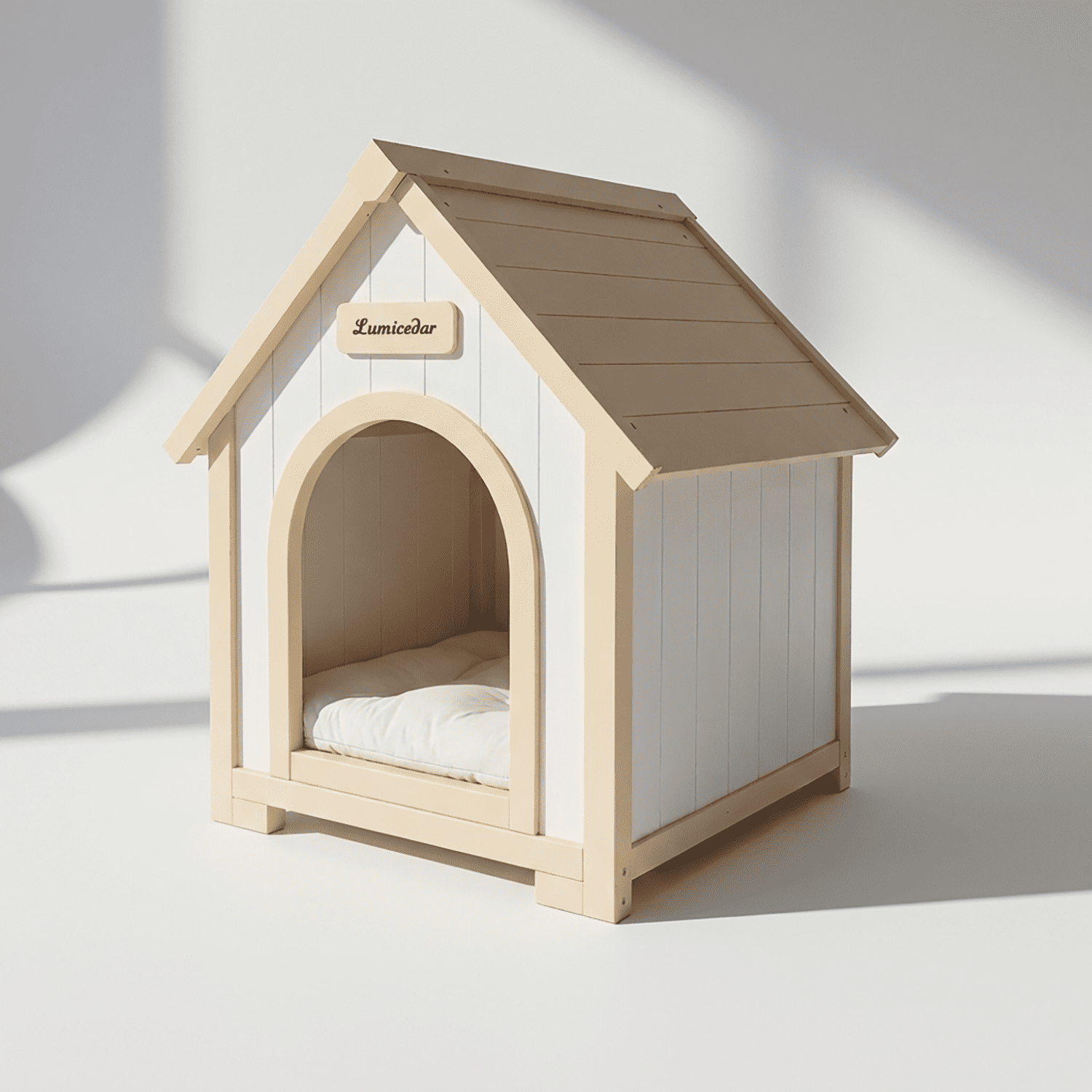 Creamy White & Light Yellow A-Frame Solid Wood Pet House