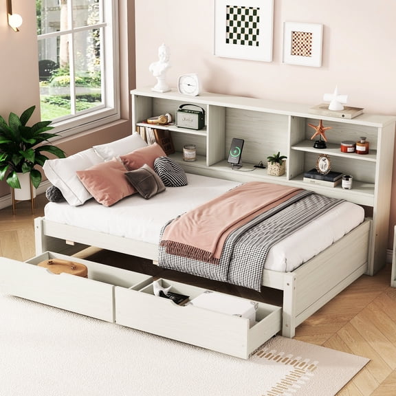 Creamy White - Multiple Storage Options - Bedroom Organization - KD Easy Bed Frame