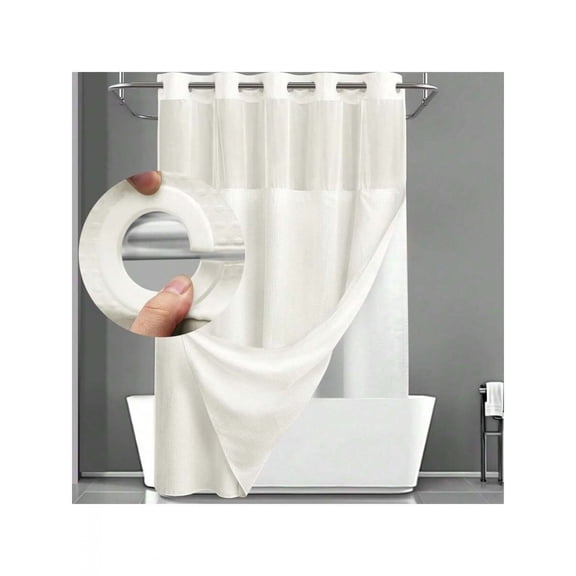 Creamy White Waffle Double-Layer Hookless Shower Curtain With Snap Closure, Machine Washable, 72 X 75
