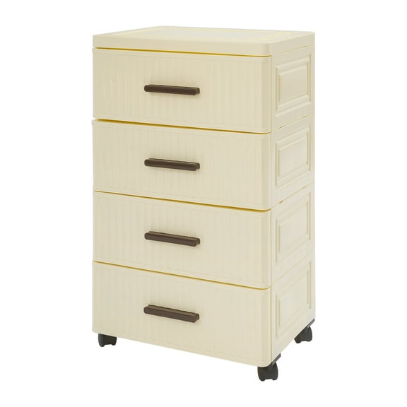 Creamy Yellow 4 Tier Plastic Drawer Storage Organizer, Storage Cabinet with 4 Universal Wheels, 4-Drawers Cabinet for Dresser Closet Bathroom Dorm Bedroom Laundry Room
