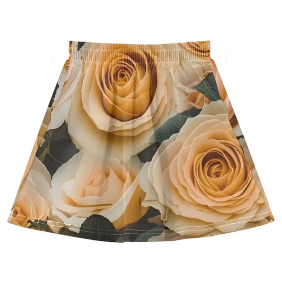 Creamyroses Pattern Cotton Skirt Built-in Liner Elastic A-Line Flared Skirt with Pockets