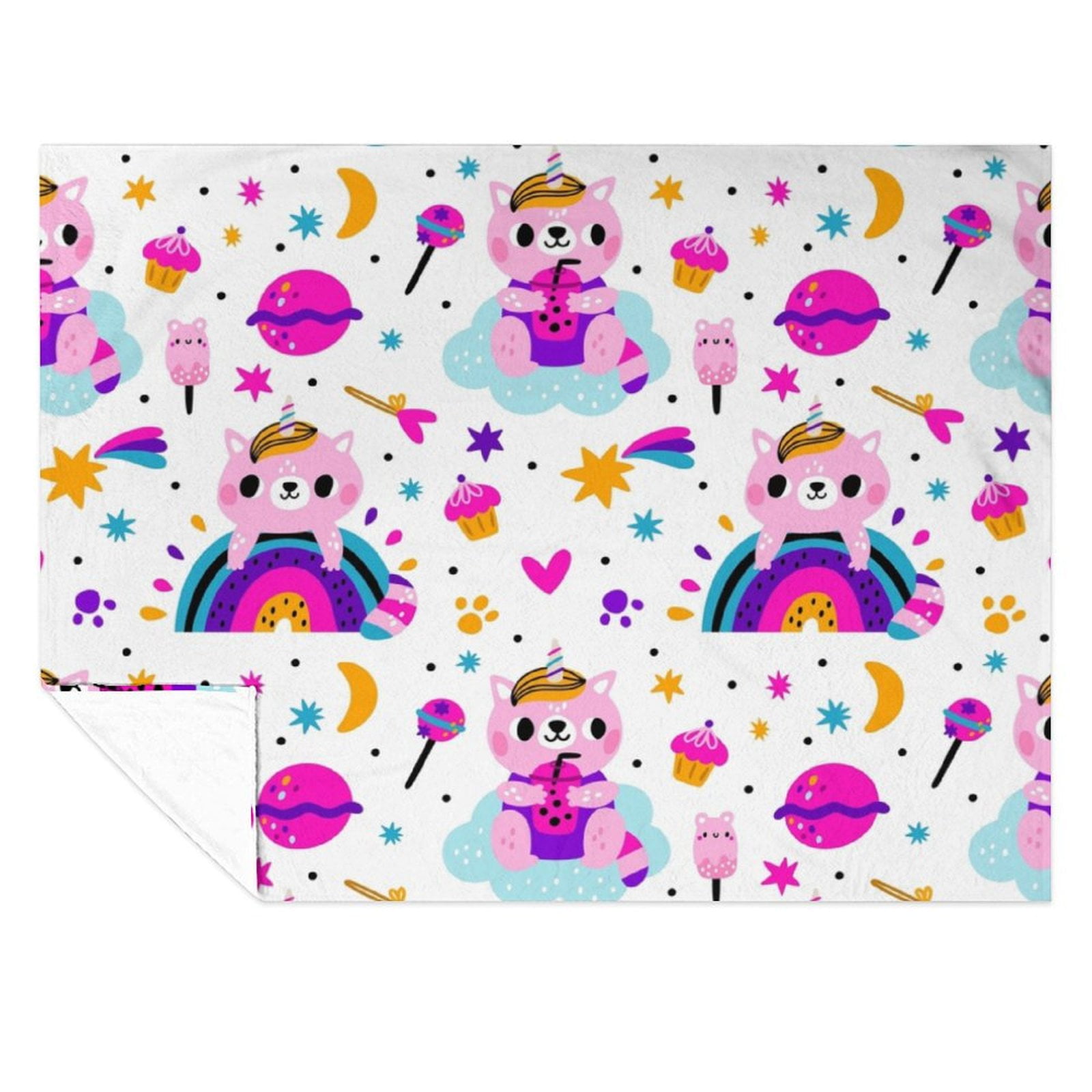 Creaon Cute Cat Themed Pattern 66''x90'' Flannel Blanket, Versatile