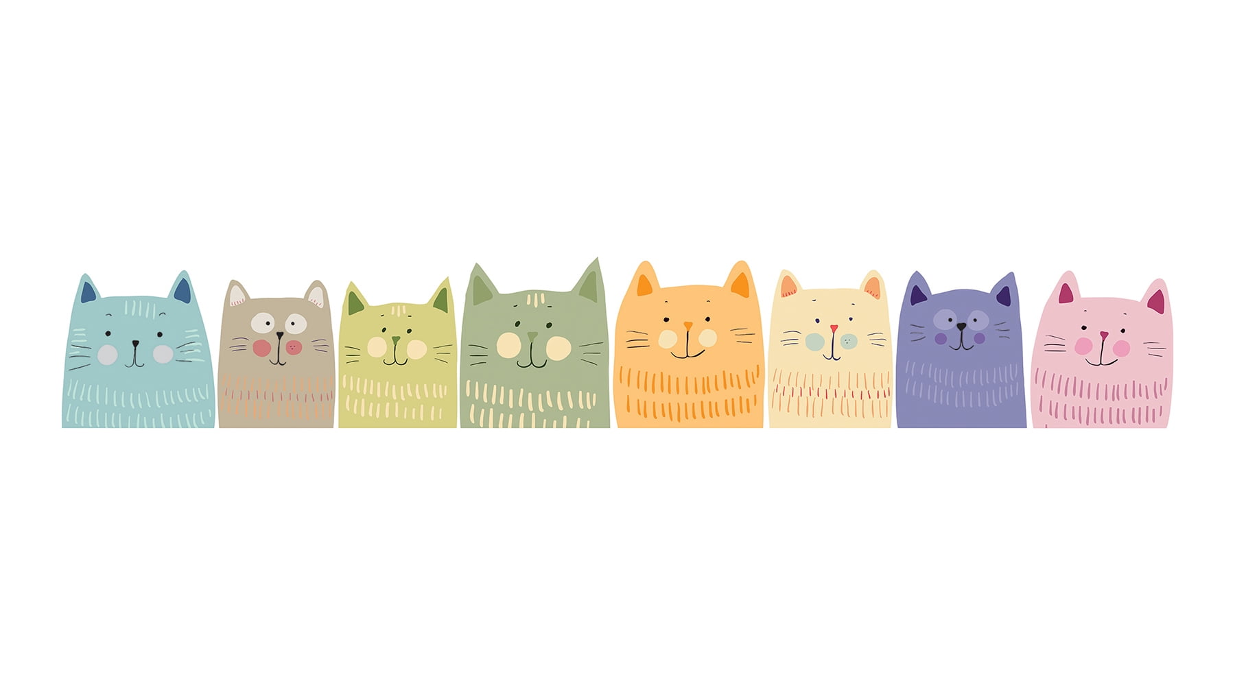 Crearreda Mulitcolor Cats Wall Decals Set of 8