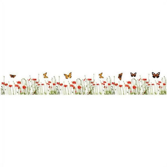 Crearreda Poppies and Butterflies Border Wall Decals