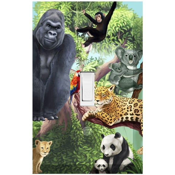 Create-A-Mural Cool Kids Jungle Animal Themed Single Toggle Midsize Light Switch Cover Plate