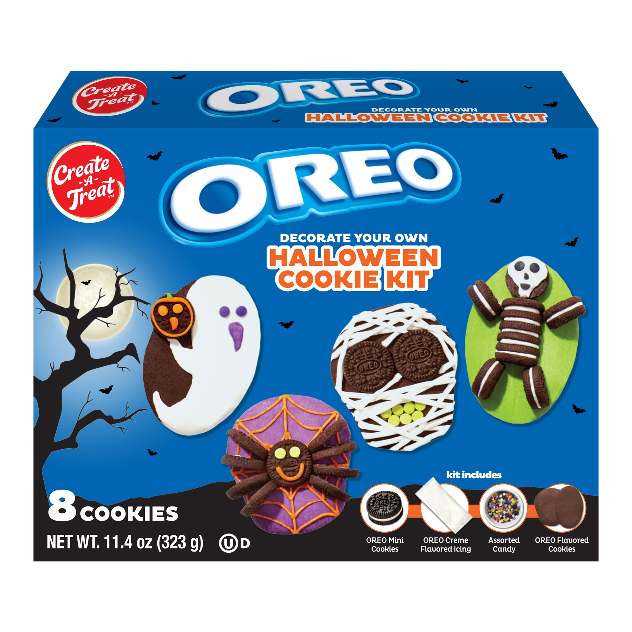 Create-A-Treat OREO Halloween Chocolate Cookie Decorating Kit, 11.4 oz, 8 Count, Shelf-Stable, Medium Size Box, Treenut Free, Peanut Free