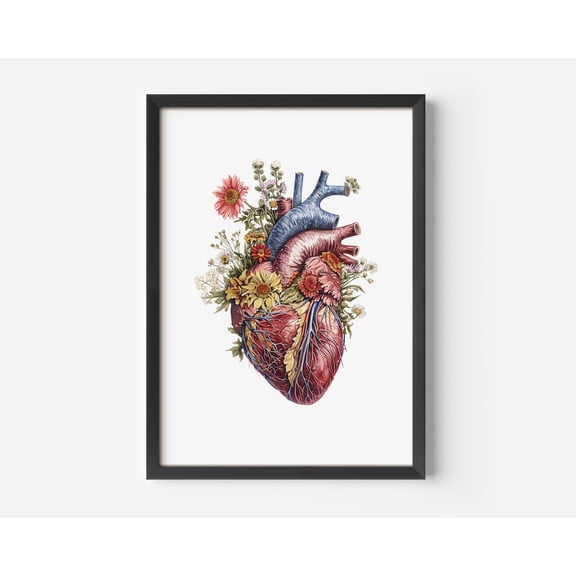 Create A Unique Living Space Vintage Floral Heart Illustration Colorful With Nature Motif Creative Poster Unframed Paper Print