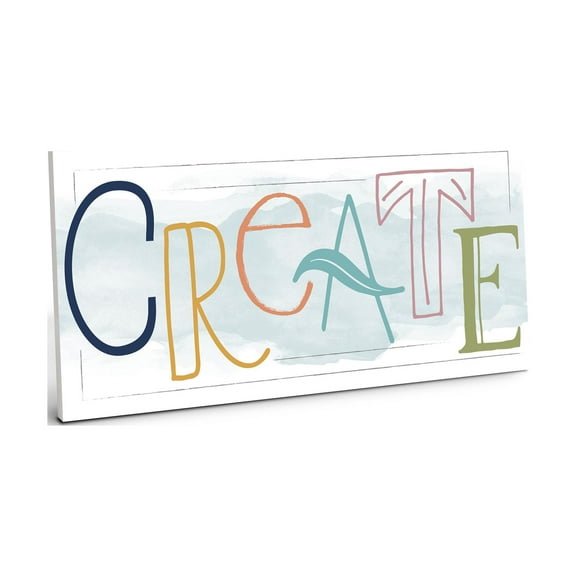 Create Aqua Colorful Script 10 x 5 Wood Wall Sign Plaque