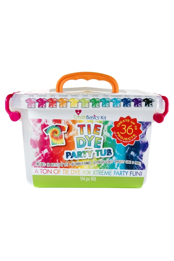 Tie Dye Party Tub with 18 Pre-Filled Bottles, Dye Refill Packs and Accessories