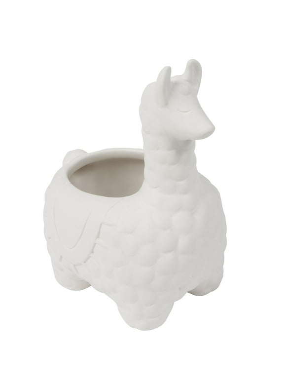 Create Basics Paintable Ceramic Llama Planter, White 5"