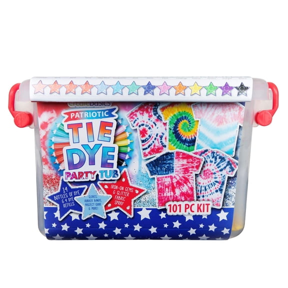 Create Basics Patriotic Tie Dye Party Tub with 14 Pre-Filled Bottles and Accessories
