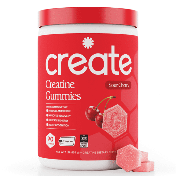 Create Creatine Monohydrate Gummies, Energy & Strength, Sour Cherry, 90 Count