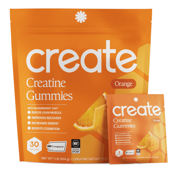 Create Creatine Monohydrate Gummies, Single-Serve Packs, Orange, 30 Packs (90 Gummies)