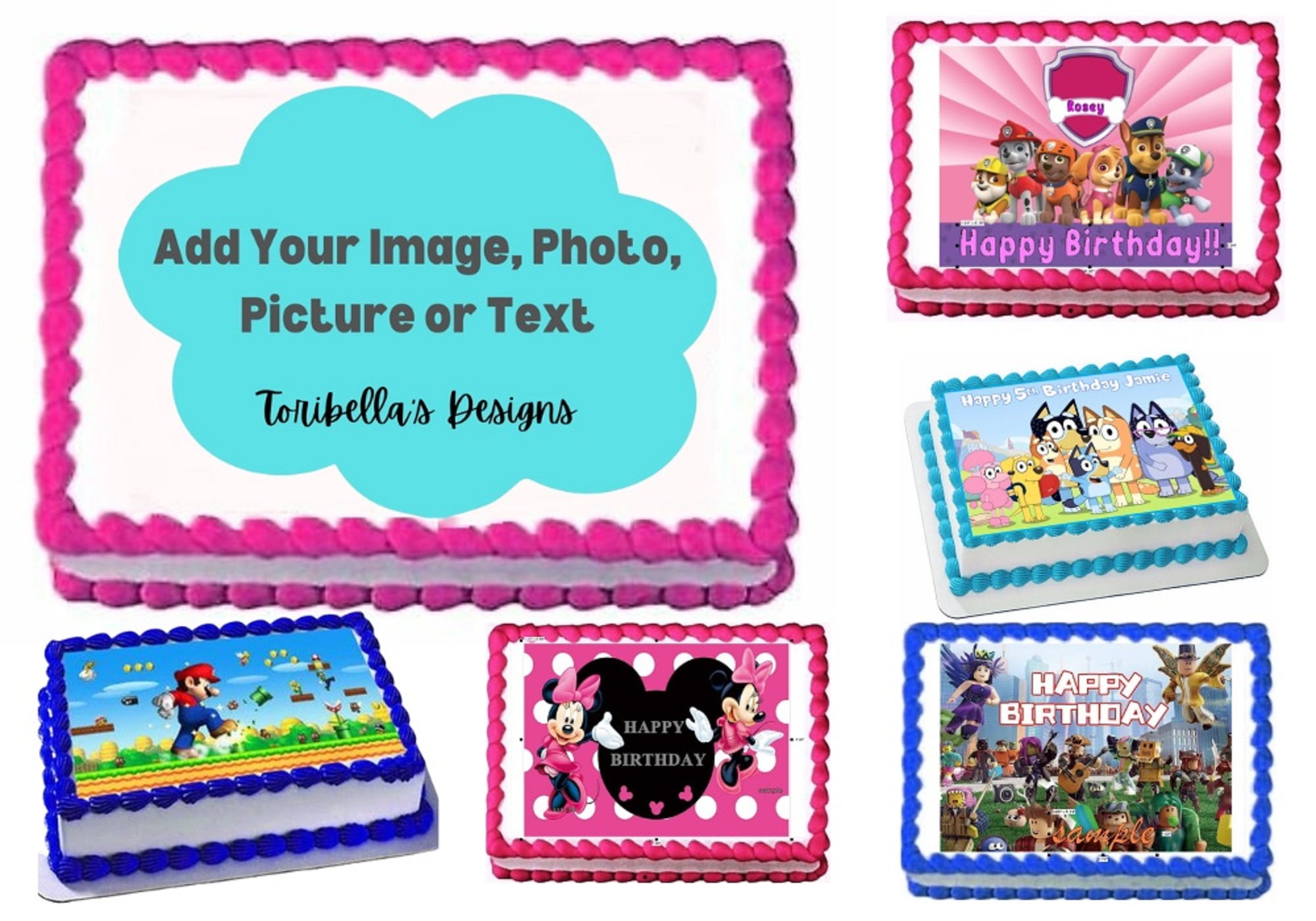 Create your own Design, Any Character Or Theme Or Photo, We Will Design & Print For you Edible Image Cake Topper Frosting Sheets You Add To Your Own Cake