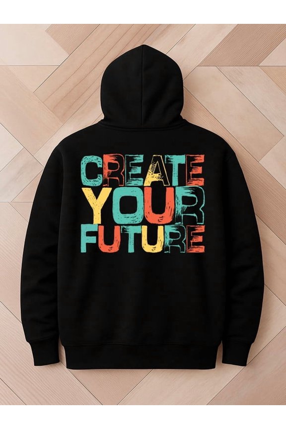 Create Your Future hoodies Christianity mens regular fit black Winter wear, vintage style, comfortable fit, patterned sweatshirt, streetwear lovers christianity pamuk Vintage Unisex hoodie