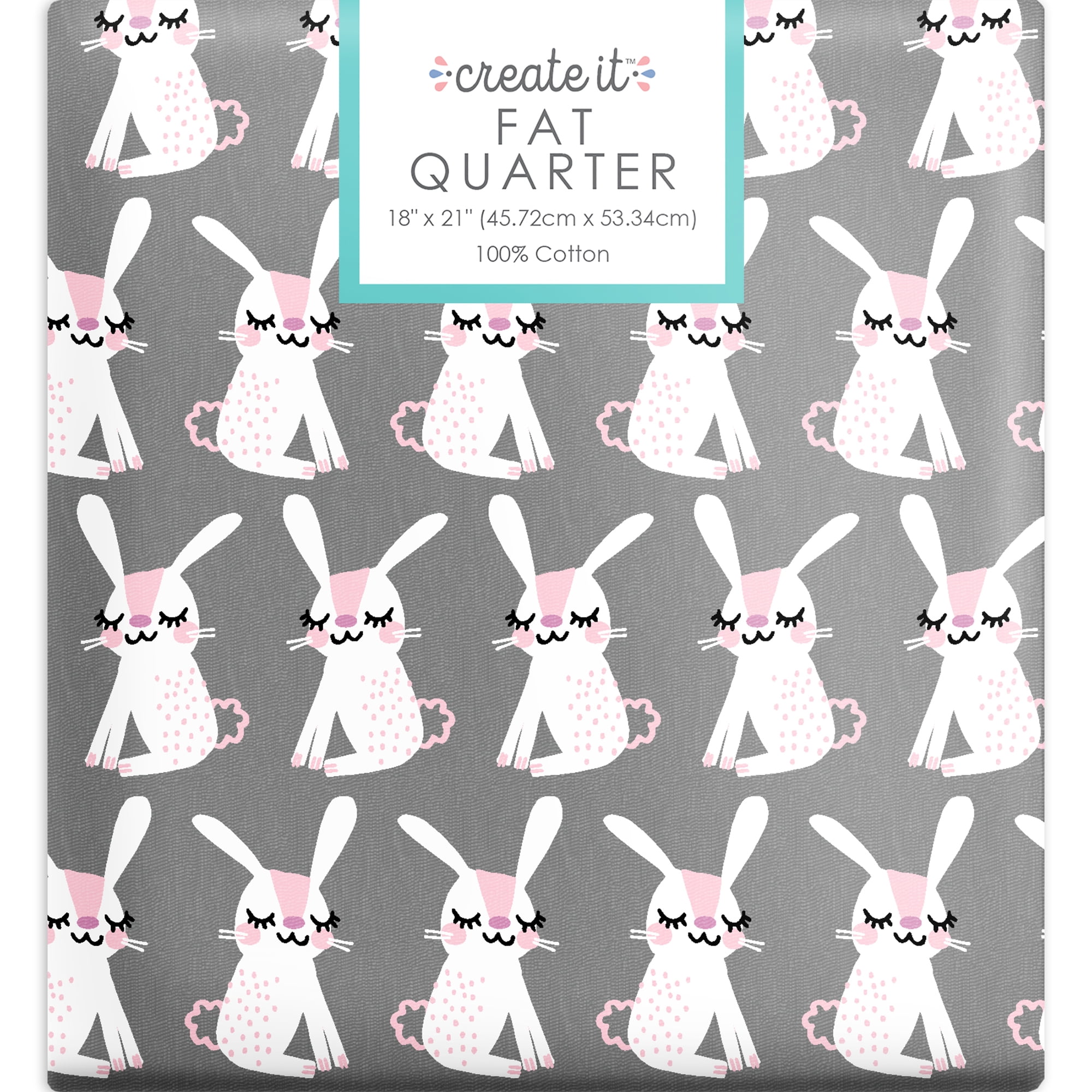 Create It 18"x21" 100% Cotton Bunny Precut Sewing & Craft Fabric, Pink 1 Piece