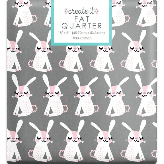 Create It 18"x21" 100% Cotton Bunny Precut Sewing & Craft Fabric, Pink 1 Piece