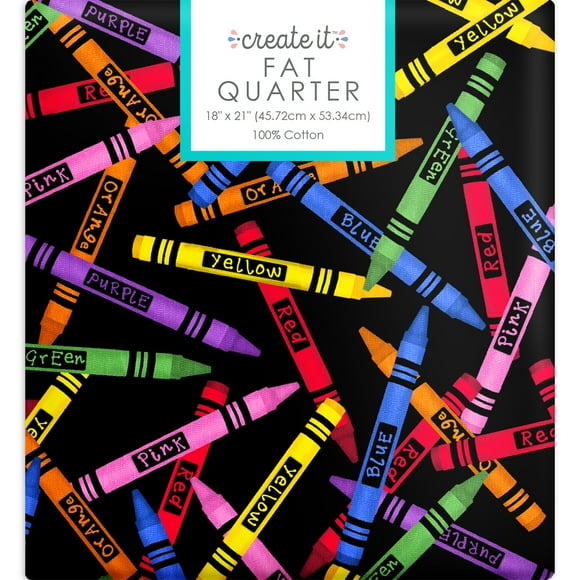 Create It 18"x21" 100% Cotton Crayons Precut Sewing & Craft Fabric, Black 1 Piece