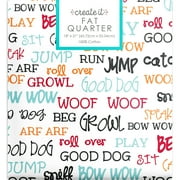 Create It 18"x21" 100% Cotton Dog Words Precut Sewing & Craft Fabric, White 1 Piece
