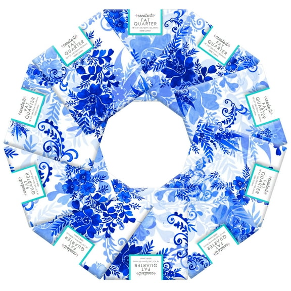 Create It 18"x21" 100% Cotton Floral Precut Sewing & Craft Fabric, Blue 10 Pieces
