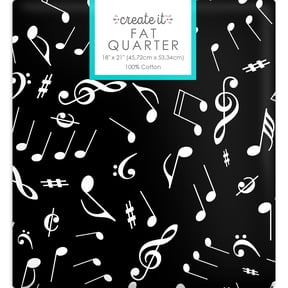 Create It 18"x21" 100% Cotton Music Notes Precut Sewing & Craft Fabric, Black 1 Piece