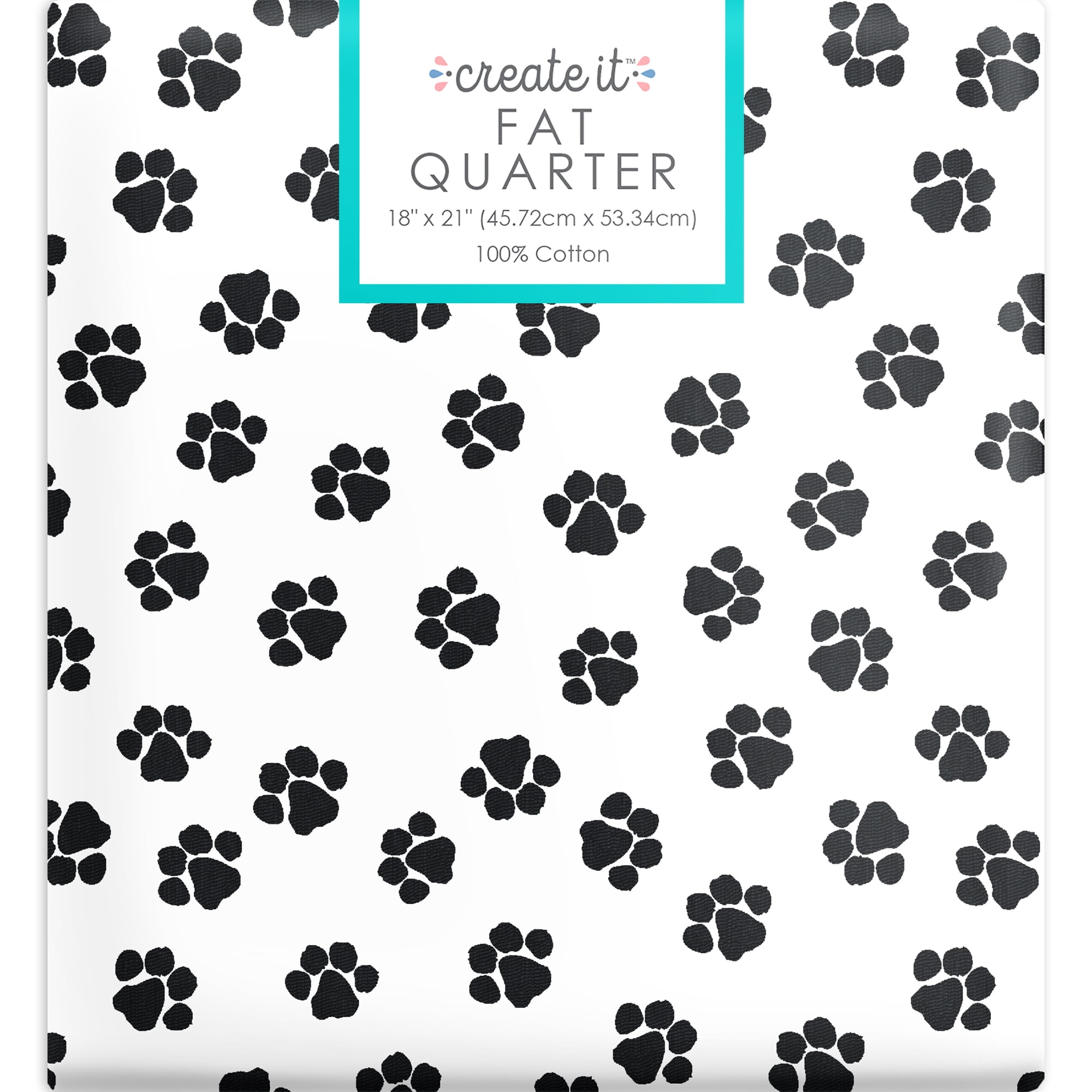 White Cotton Paw Print Precut Fabric for Sewing & Crafts, 18" x 21"