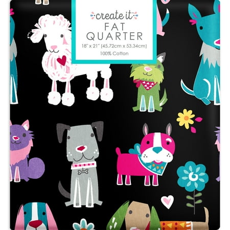 Fat Quarter 100% Cotton Puppy, Black, 18"x 21" for Quilting & Sewing, 1 Each