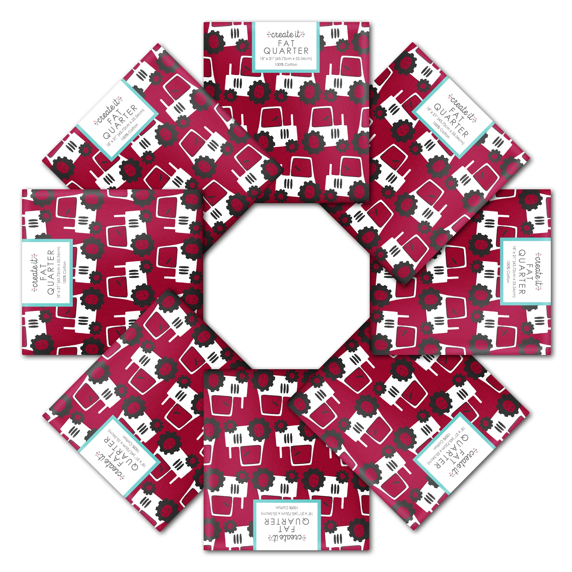 Create It 18"x21" 100% Cotton Tractor Precut Sewing & Craft Fabric, Red 10 Pieces