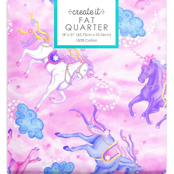Create It 18"x21" 100% Cotton Unicorn Precut Sewing & Craft Fabric, Pink 1 Piece
